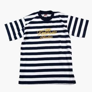 Y2K Venezia Italia Striped T-Shirt Men’s XL Navy White Gold Embroidered Tee